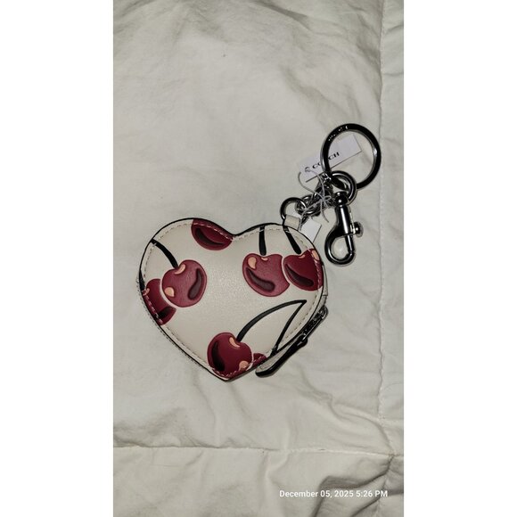 Coach Cherry Heart Keychain Pouch Bag Charm NWT - Picture 2 of 4